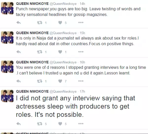 Actress Queen Nwokoye slams Punch for allegedly twisting her words in recent interview